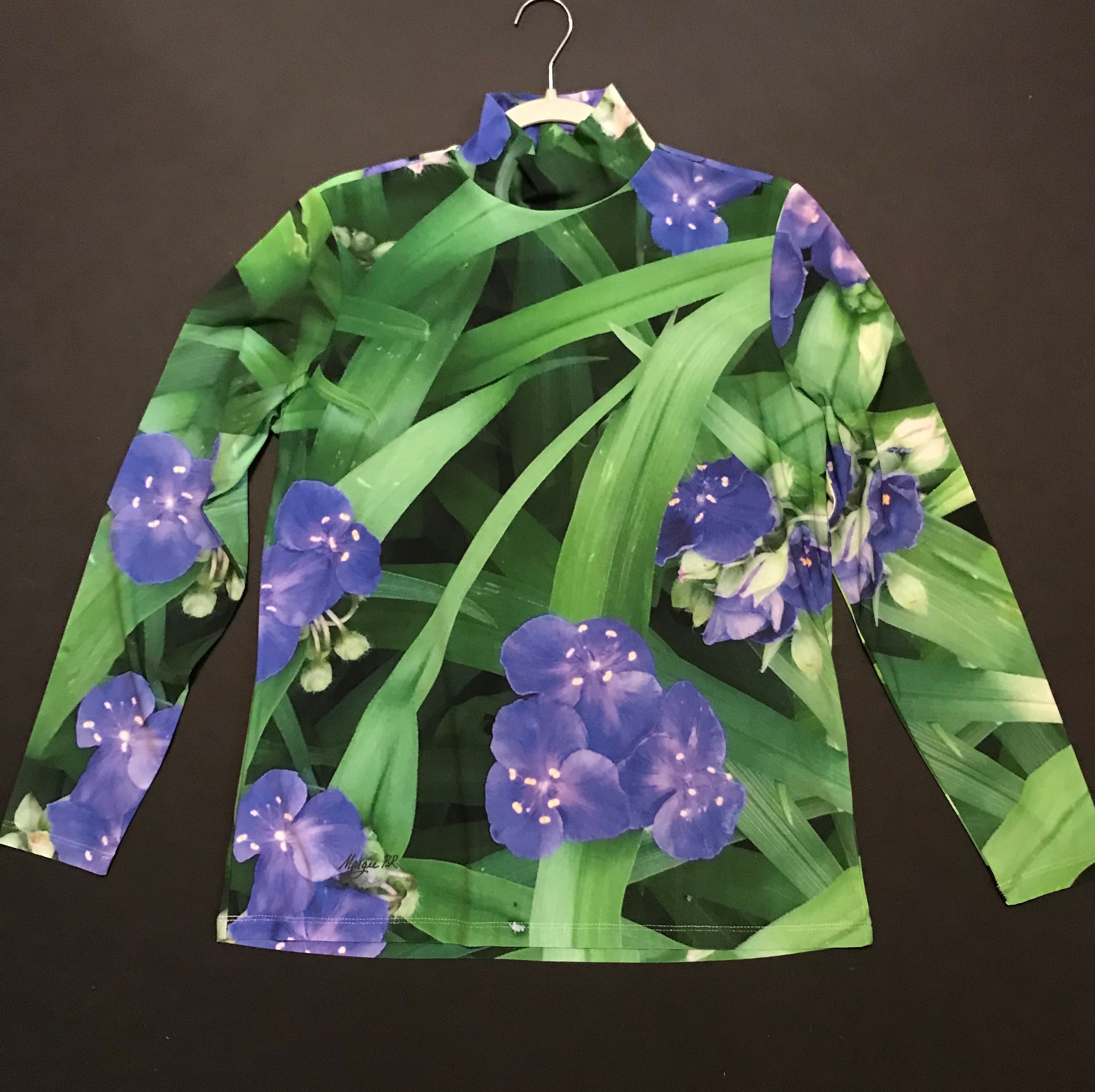 Turtle-Neck Top,"Purple Blooms"(Large)